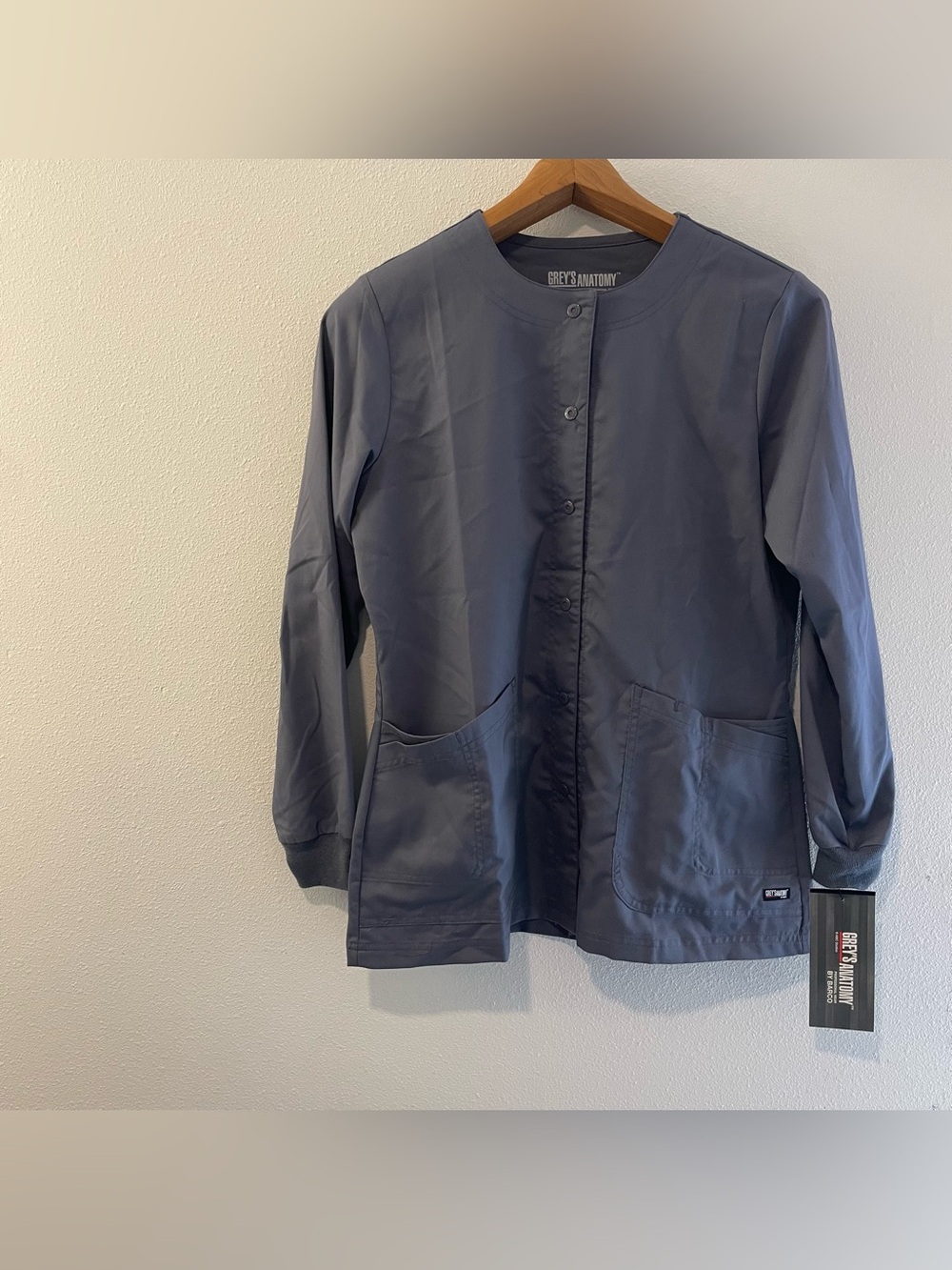 NEW Grey's Anatomy Women size M Scrub Classic Jamie Warm Up Jacket Grey Granite